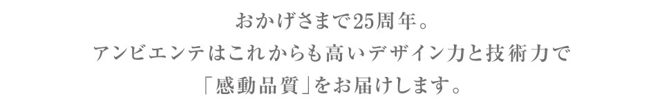 おかげさまで23周年。アンビエンテはこれからも高いデザイン力と技術力で「感動品質」をお届けします。